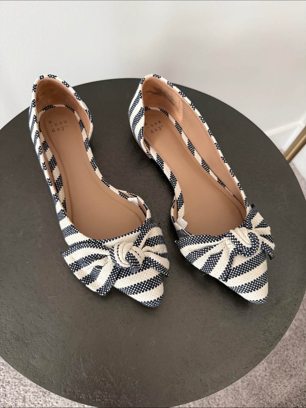Navy and White Striped Pointed Toe Flats
